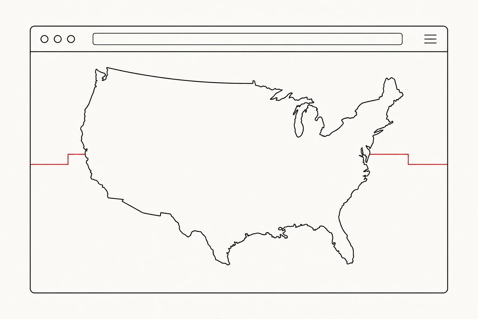 A simplified United States map inside a browser frame, representing Web Marketers' focus on the U.S. market.