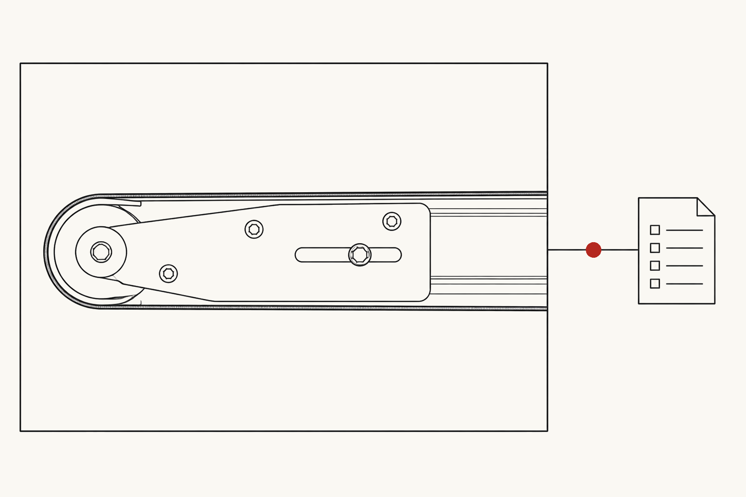 A close technical view of a low-profile conveyor tail module connects to a clear equipment inquiry document.