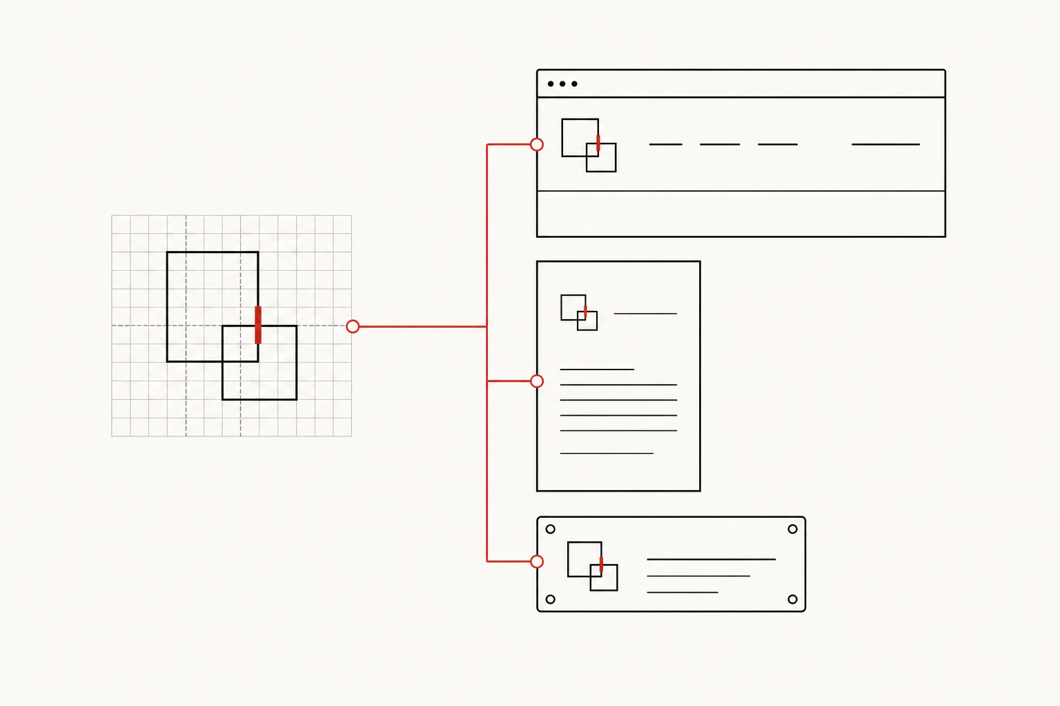 One geometric identity system is applied consistently across a website, proposal, and industrial nameplate.